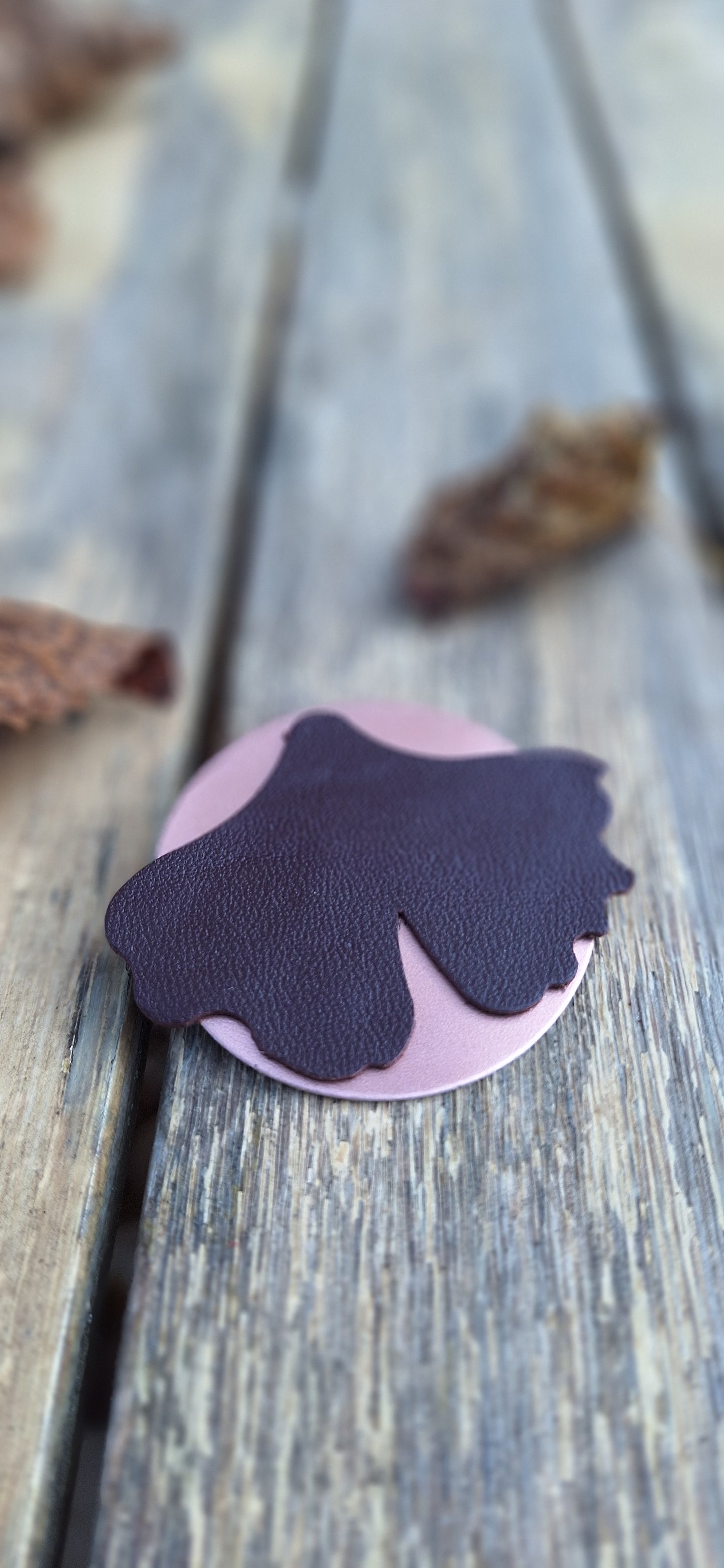 Broche Gingko - rose irisé & marron