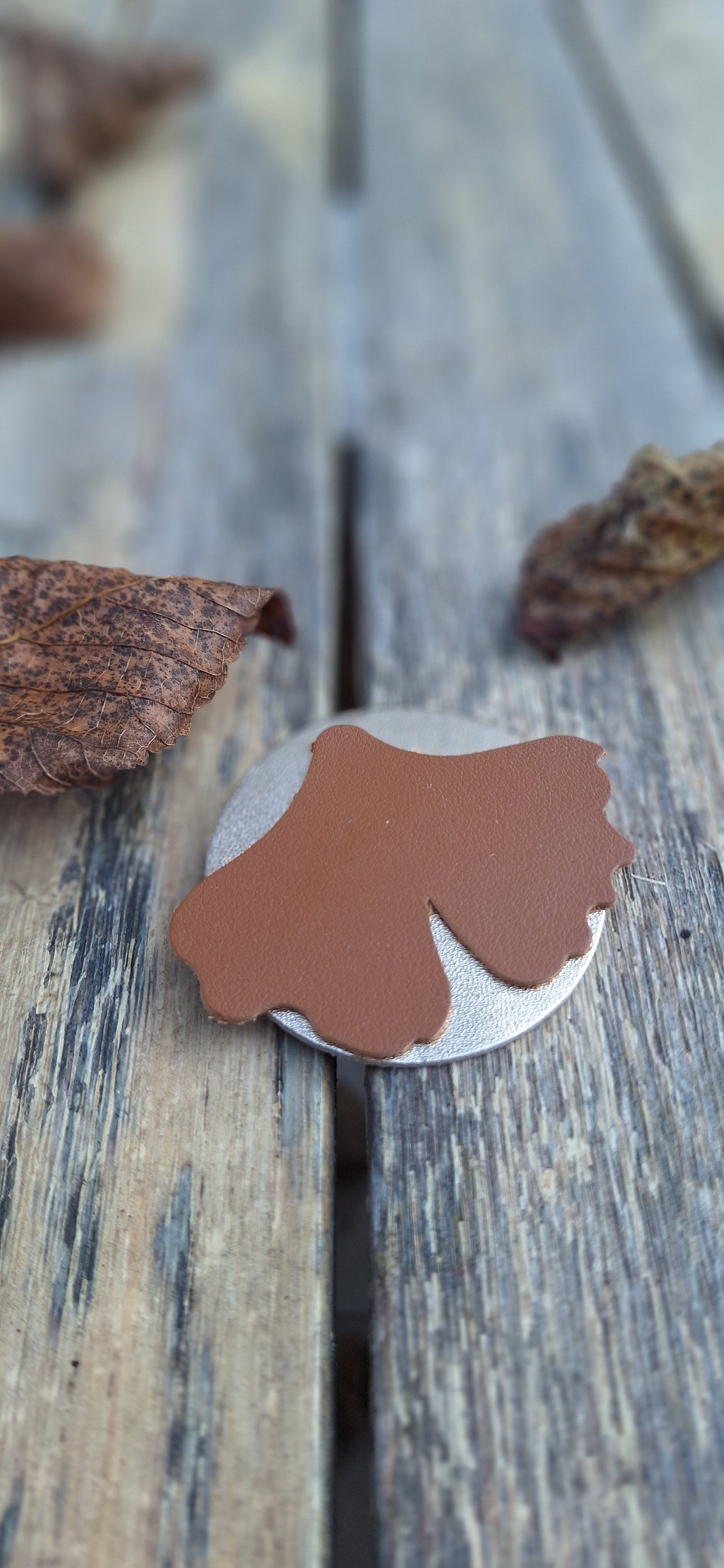 Broche Gingko - marron & doré