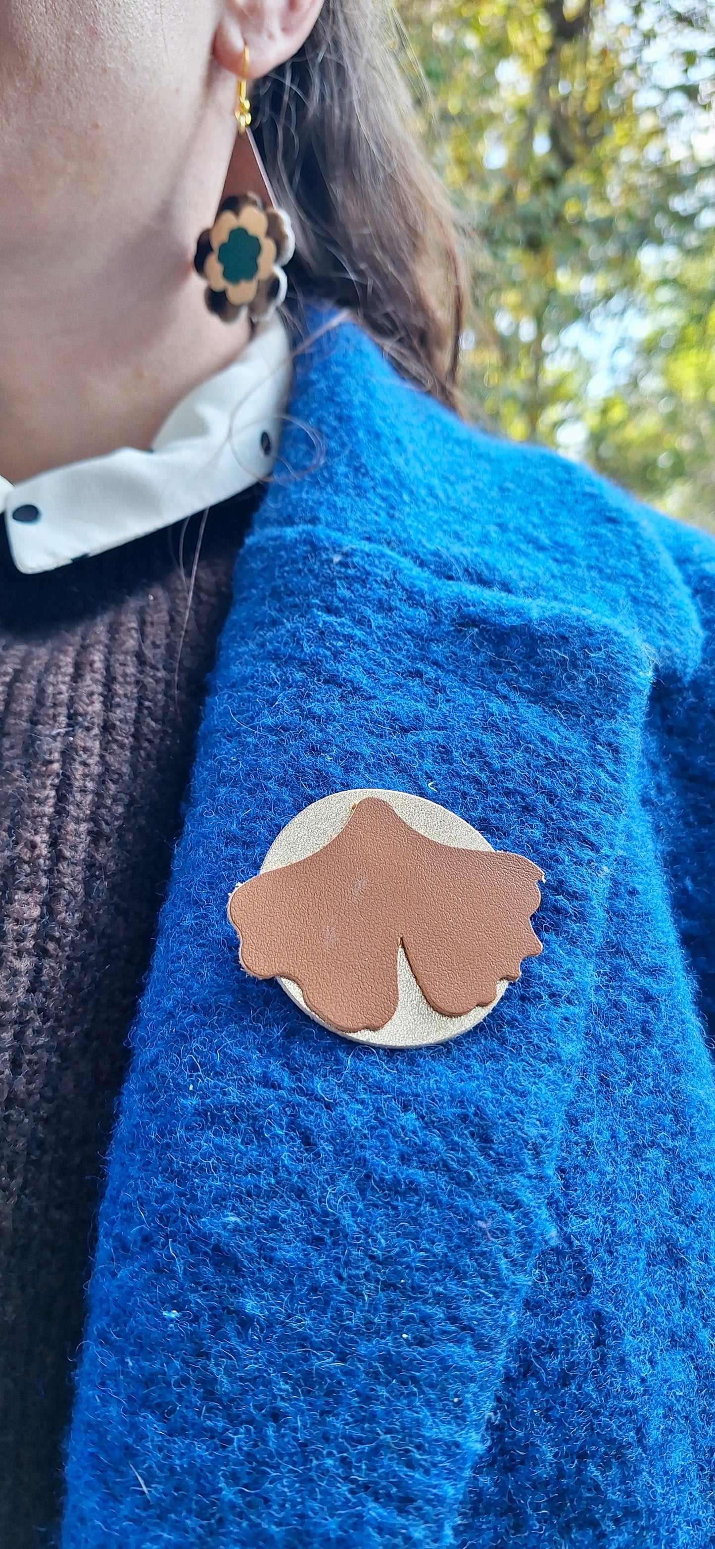 Broche Gingko - mauve & bleu