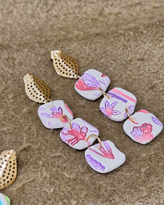 Trio fleuri fuchsia-mauve
