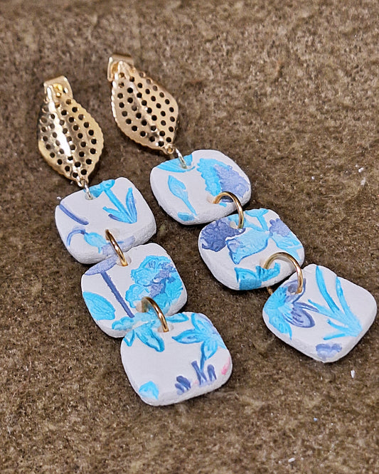 Trio fleuri bleu foncé-clair