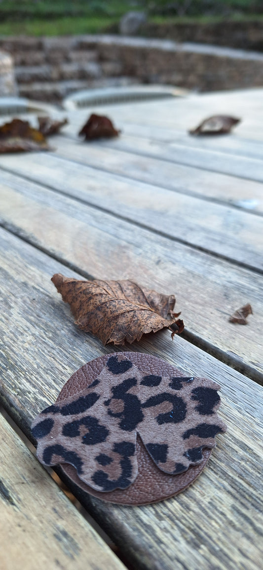 Broche Gingko - marron & léopard