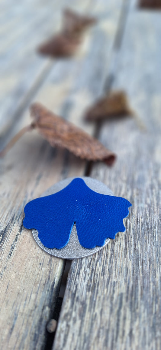 Broche Gingko - bleu & doré