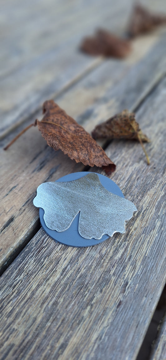 Broche Gingko - doré & gris