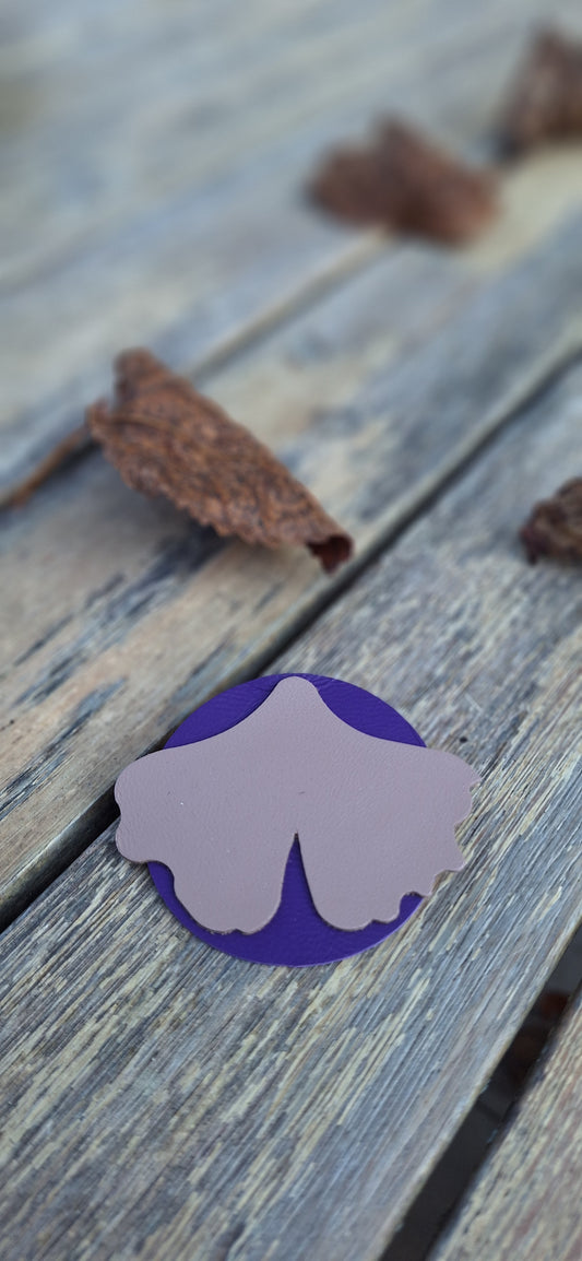 Broche Gingko - violet & beige