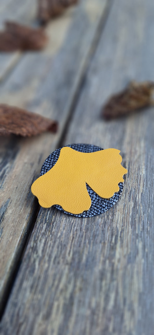 Broche Gingko - jaune & argenté