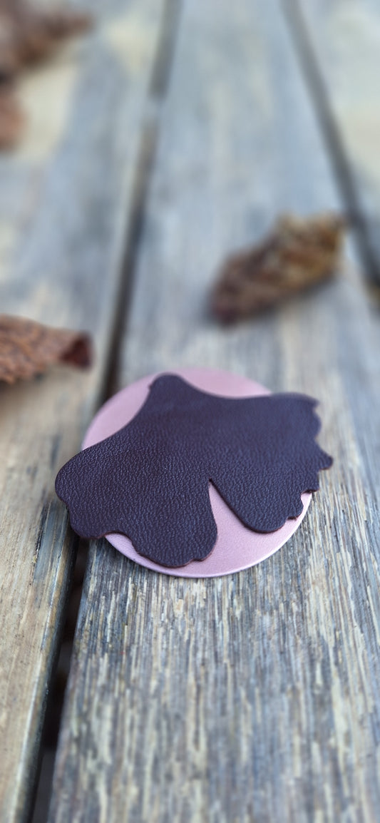 Broche Gingko - rose irisé & marron