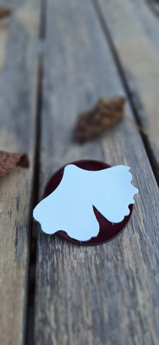 Broche Gingko - blanc & bordeaux brillant