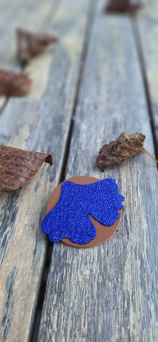 Broche Gingko - violet irisé & marron