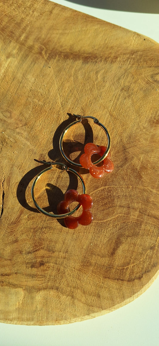 Boucles fantaisie - créoles + fleurs