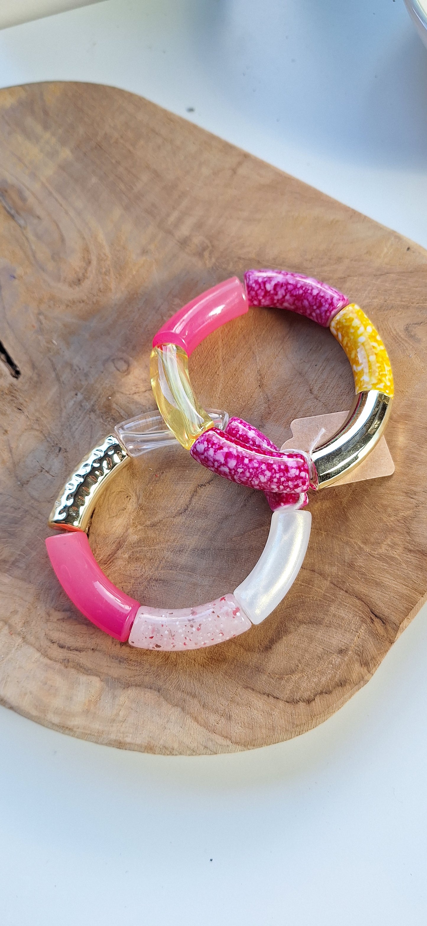 Duo de bracelets-tubes - rose jaune