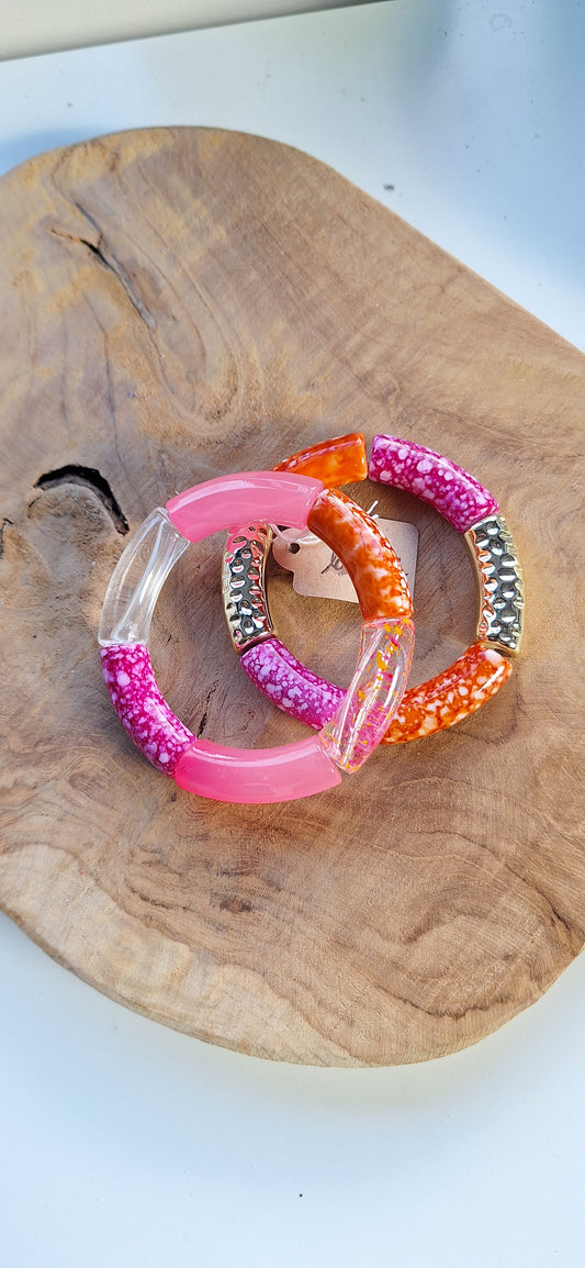 Duo de bracelets-tubes - rose orange